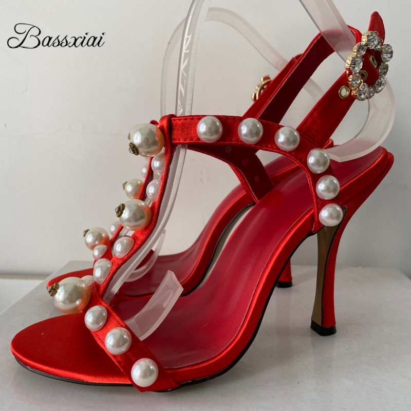 Sandal Strappy Heeled - Женские босоножки на шпильке с жемчужным