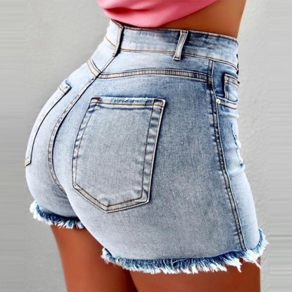 Shorts Denim Frayed - Женские джинсовые шорты с высокой талией,
