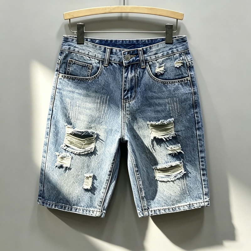 Shorts Denim Frayed - Мужские джинсовые шорты в корейском стиле,