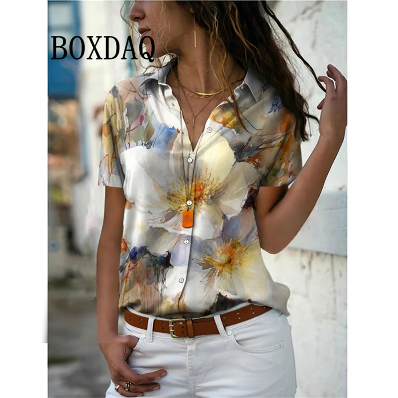 Romper Floral Print - Летняя женская рубашка, винтажные блузки с