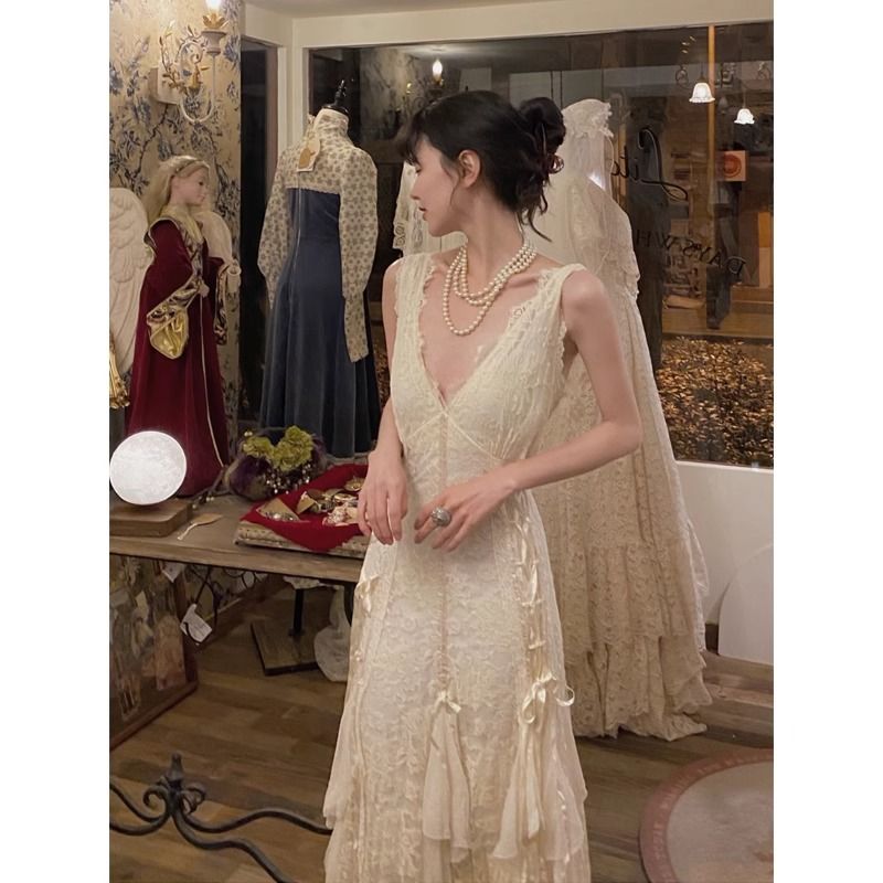 Maxi Dress Halter - Готическое кружевное платье макси с вырезом