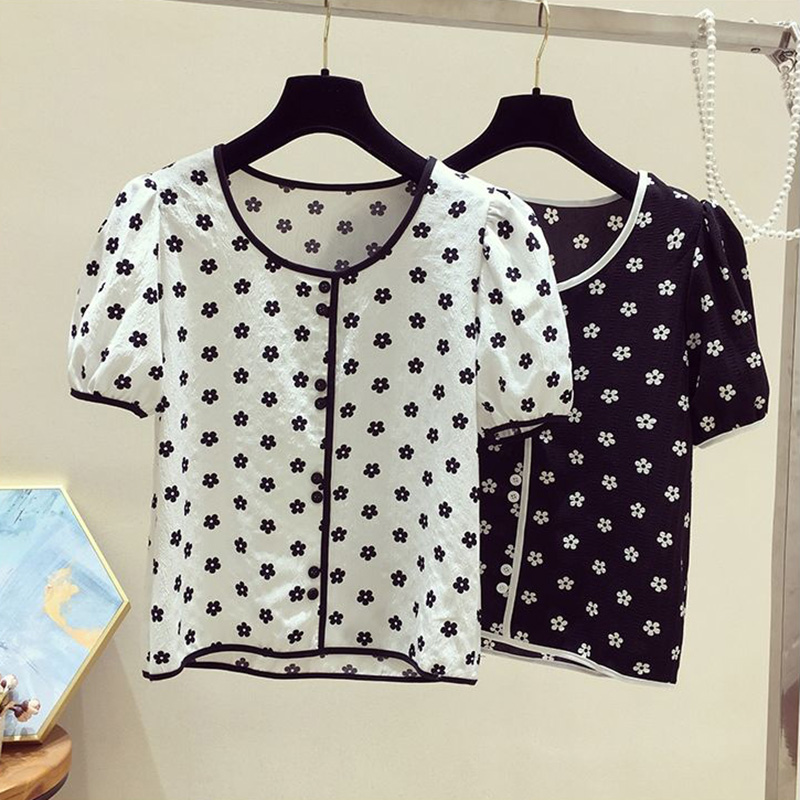 Romper Floral Print - Женская блузка с цветочным принтом, хлопковая,