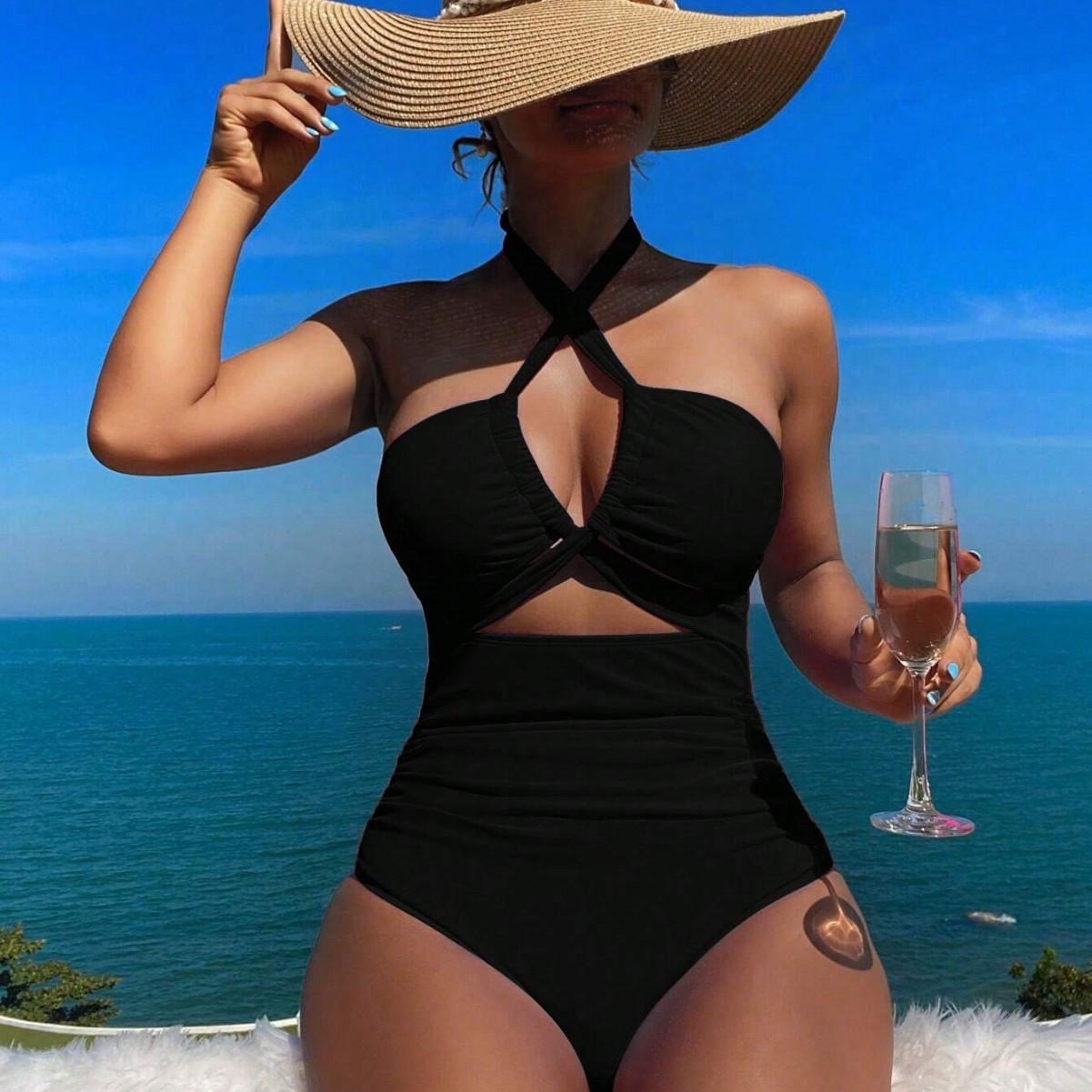 Женский купальник с лямкой чер – обзор и цена Swimsuit Bikini Ruched